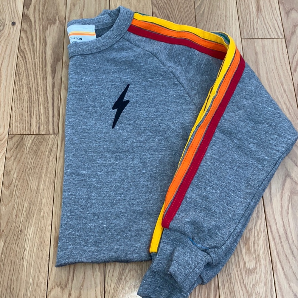 Aviator Nation Bolt Embroidery Classic Cropped Crew Sweatshirt - Heather/Rainbow